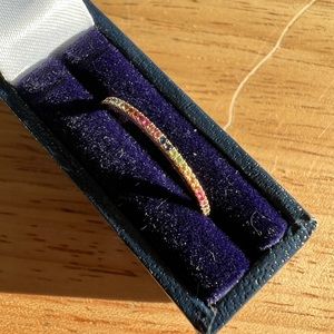 Rainbow Stone and Strand rose gold rainbow sapphire pavé eternity band, size 8
